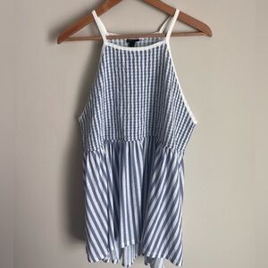 Torrid NWT K Stripe Smocked Babydoll Halter Size 2X (18-20) Blue & White Stripe